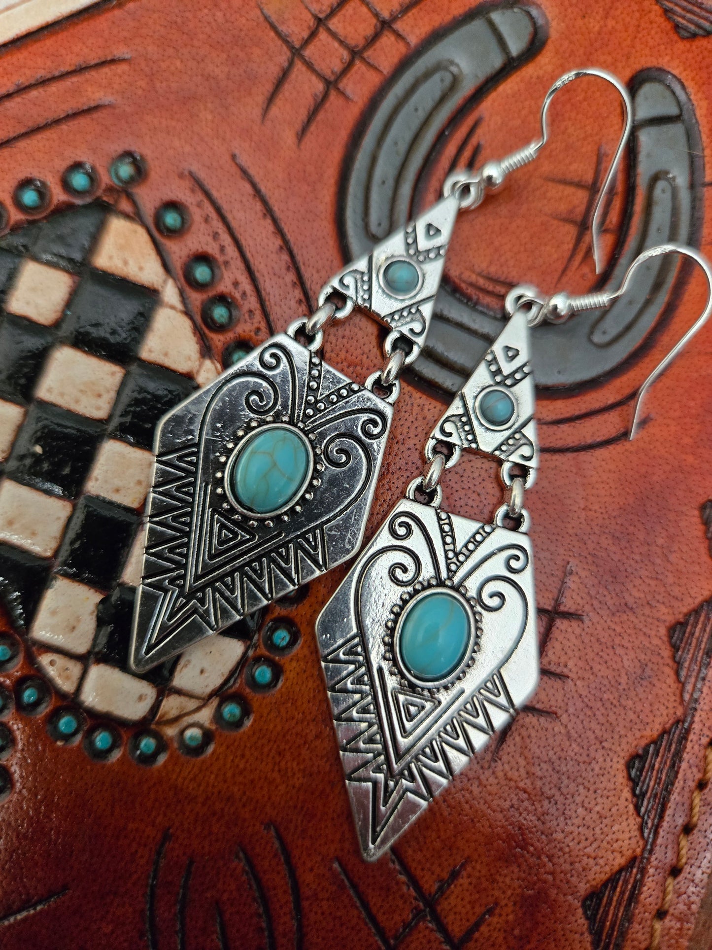 Silver and turquoise with sterling silver hook