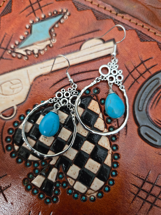 Silver and turquoise with sterling silver hook