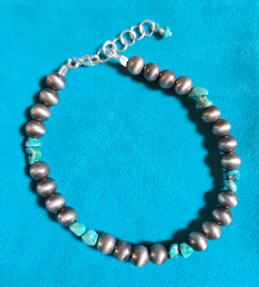 Faux Pearl Sleeping Beauty Turquoise Bracelet