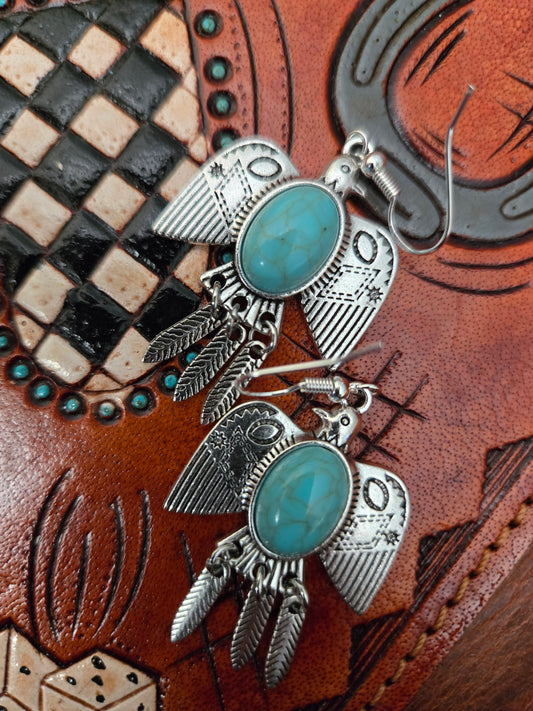 Silver and turquoise with sterling silver hook